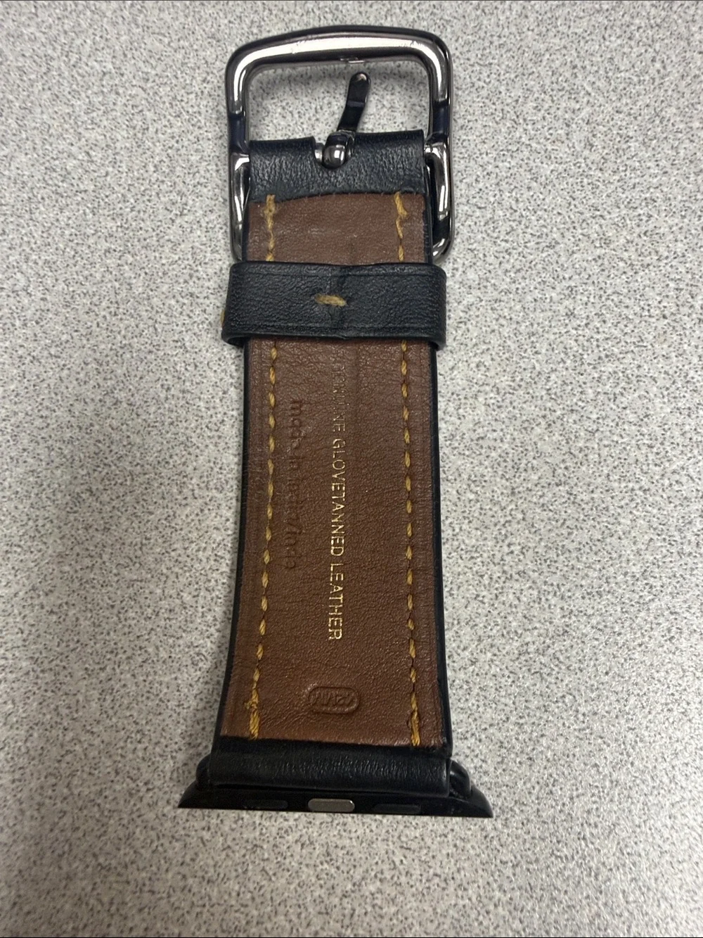 Rare Coach Black Leather Rexy 42mm Apple Watch Strap with Yellow Stitching